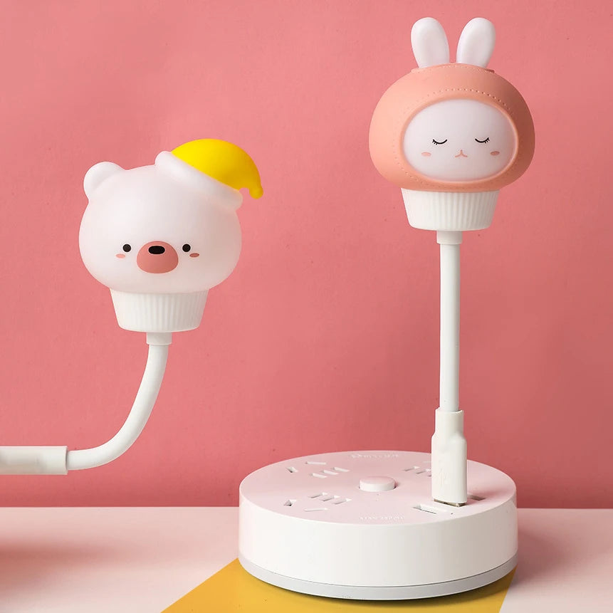 Luz de Noche USB LED Bonita Lámpara Nocturna de Dibujos Animados Oso Pollito Gatito con Control Remoto para Bebé Niños Decoración de Dormitorio Lámpara de Mesita de Noche