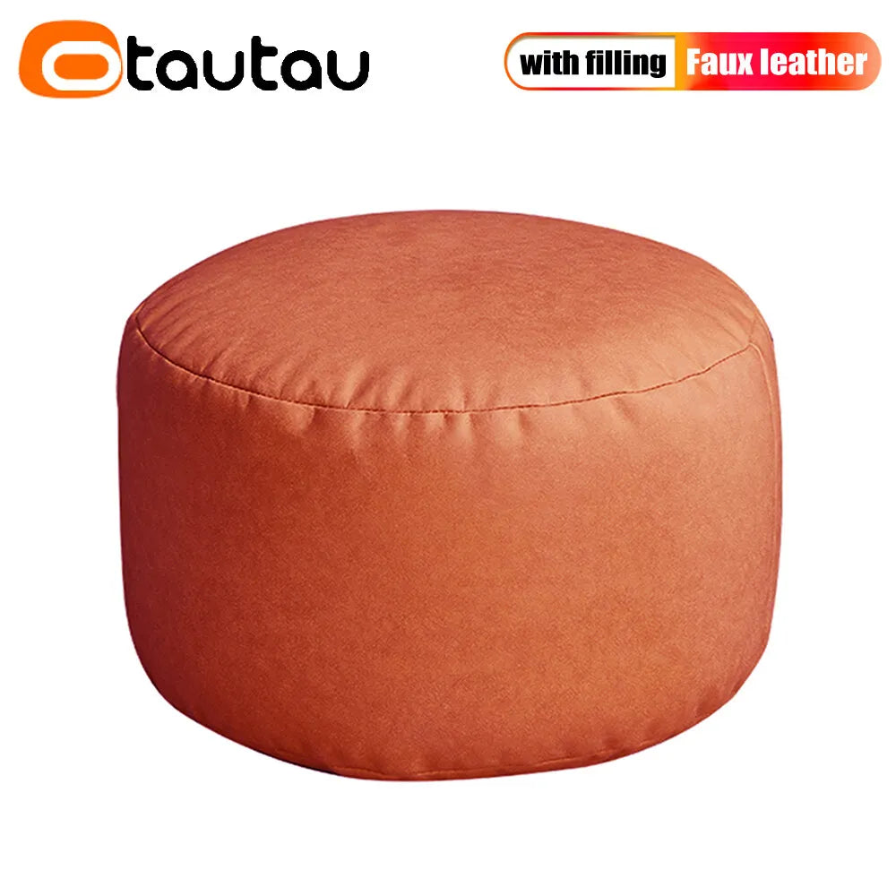 OTAUTAU Taburete redondo pequeño de polipiel otomano puf reposapiés lleno puf reposapiés asiento esquinero de suelo Puff JD004