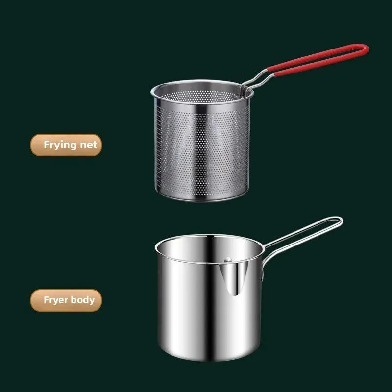 Freidora de Acero Inoxidable con Cesta, Multiusos para el Hogar y Uso Comercial, para Tempura y Pollo Frito, Base Antideslizante, Asa Fría al Tacto