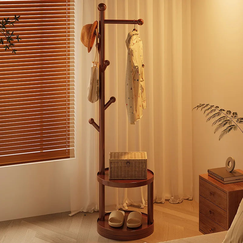 Perchero de pie de madera maciza, estante para ropa, estante de varios niveles, organizador de sombreros y bolsos para entrada, dormitorio y sala de estar