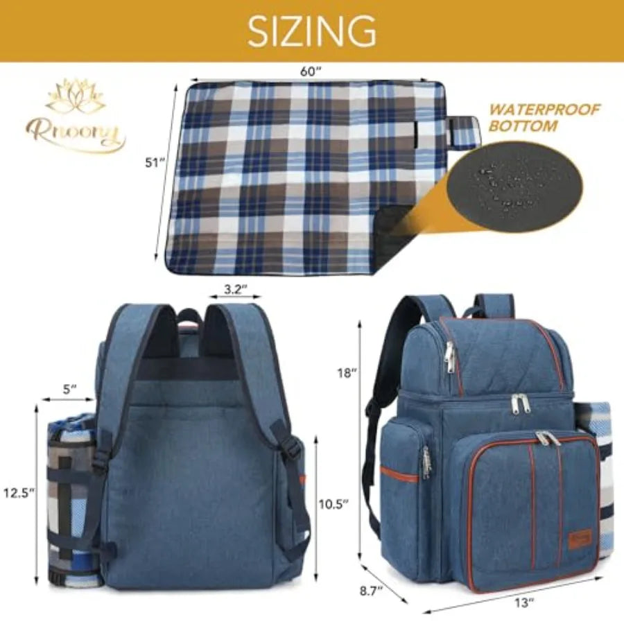Mochila de picnic para camping Cesta de picnic con bolsa nevera isotérmica y bolsa para botellas Regalos de camping para parejas con ligeros