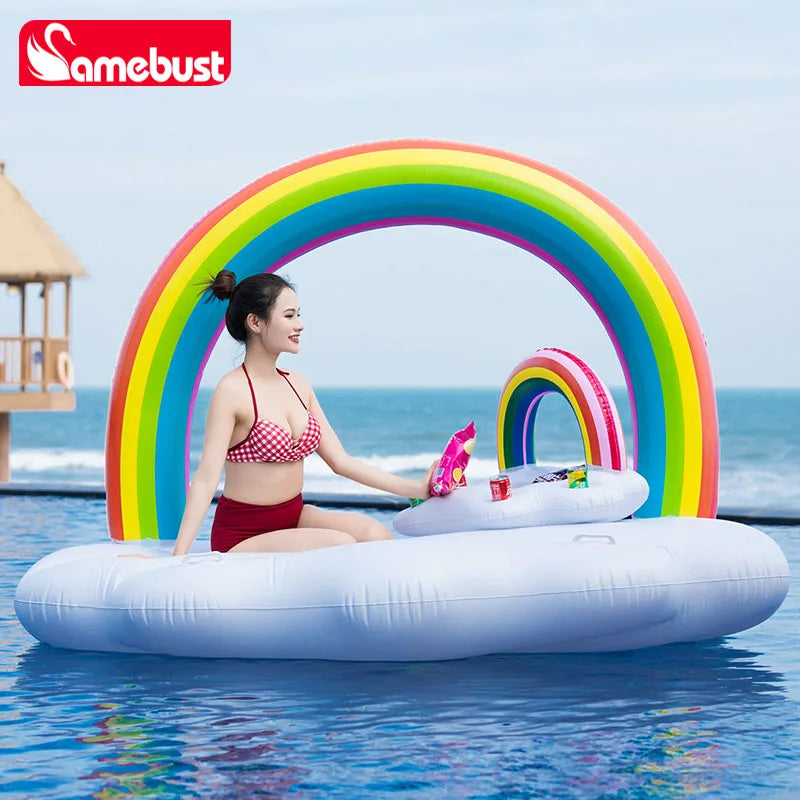 Camebust Boya Inflable de Agua Arcoíris, Flotador de Piscina de Arcoíris Flotante para Decoración de Fiestas