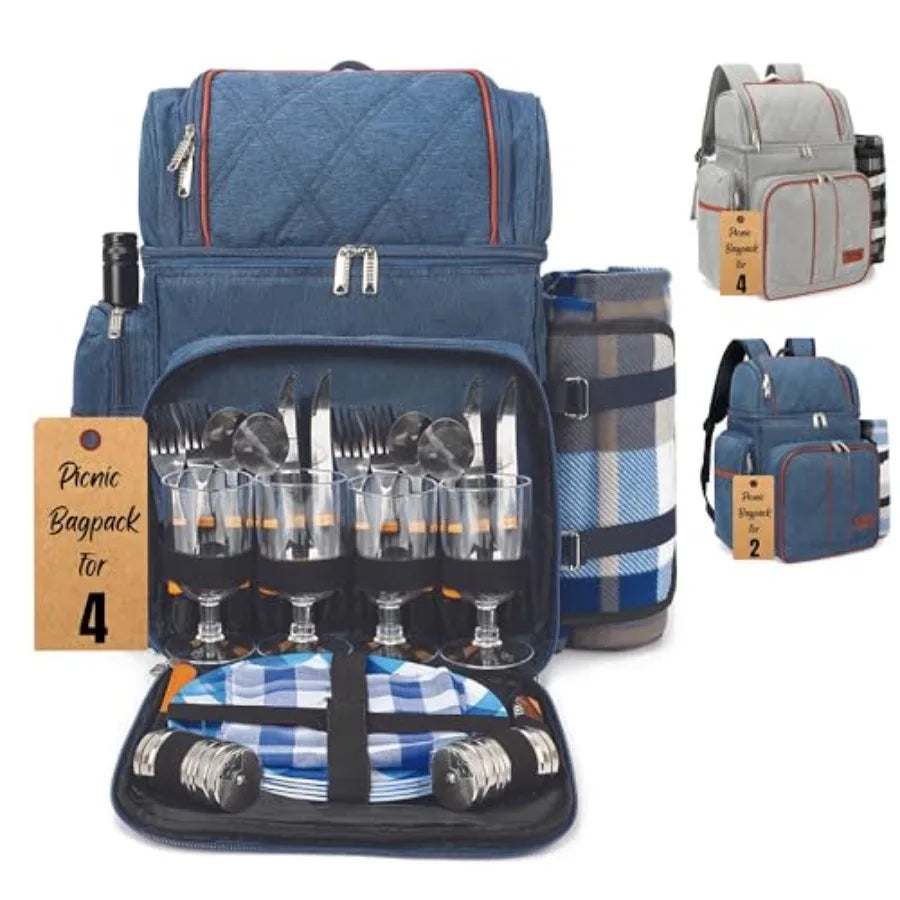 Mochila de picnic para camping Cesta de picnic con bolsa nevera isotérmica y bolsa para botellas Regalos de camping para parejas con ligeros