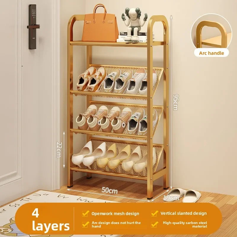Zapatero de acero para puerta, doméstico, sencillo, ahorro de espacio, metálico, multi-capa, armario estrecho para zapatos