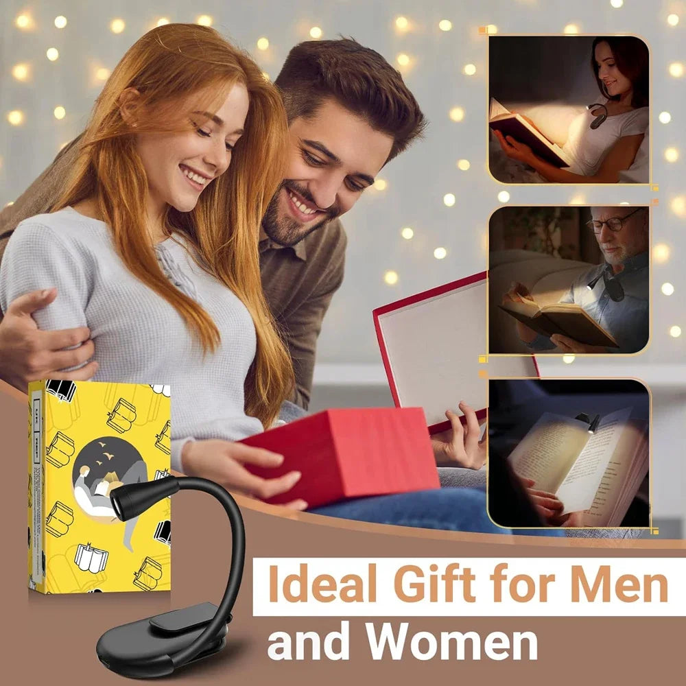Mini lámpara de lectura LED de 3 colores con protección ocular, clip ajustable, giro de 360°, recargable, para viajes, dormitorio, lectura