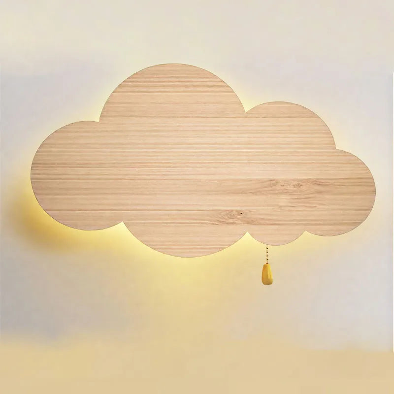 Lámpara de pared de nube con vetas de madera e interruptor regulador de intensidad LED, luz de pared para habitación infantil, guardería, dormitorio, lámparas de pared junto a la cama