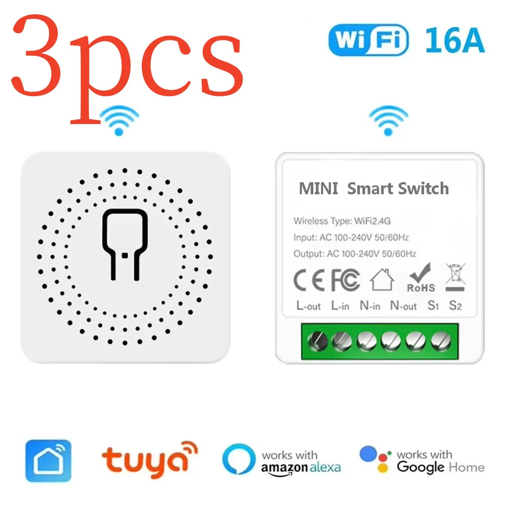 Mini interruptor WiFi DIY para el hogar inteligente, módulo de interruptor inteligente de 2 vías, funciona con Alexa, Google Home, Alice