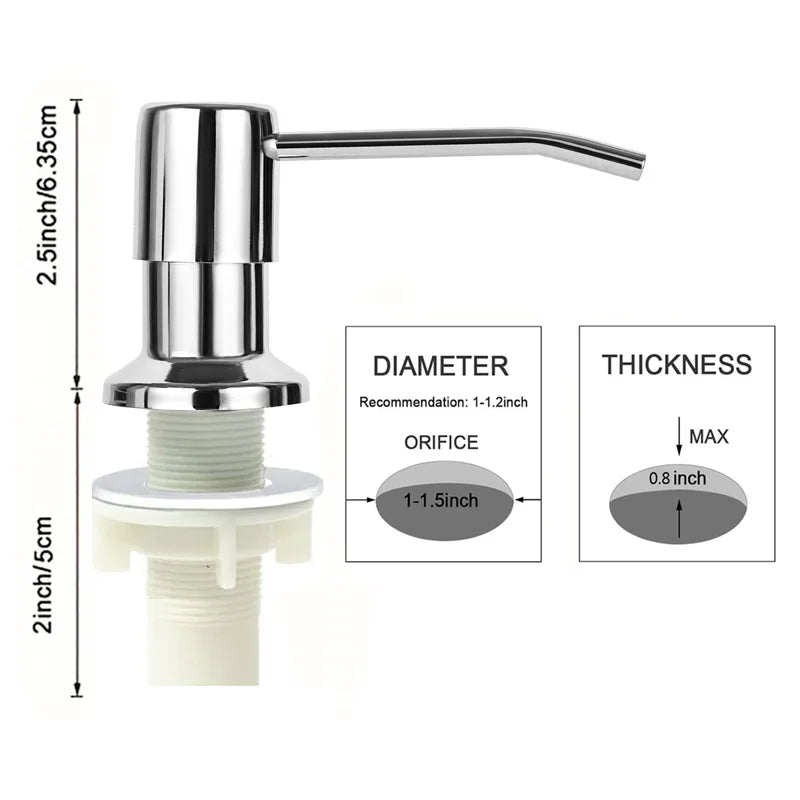 Dispensador de jabón de cabeza de prensa de acero inoxidable para fregadero de cocina Kit de tubo de extensión del dispensador de jabón Bomba dispensadora de jabón bajo el fregadero