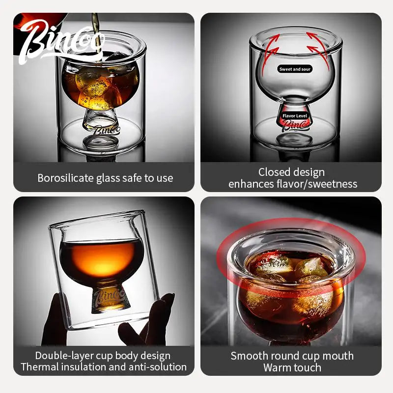 Taza de café de vidrio grueso de doble capa BINCOO, taza de café expreso de borosilicato resistente al calor para el hogar y la oficina, 80 ml