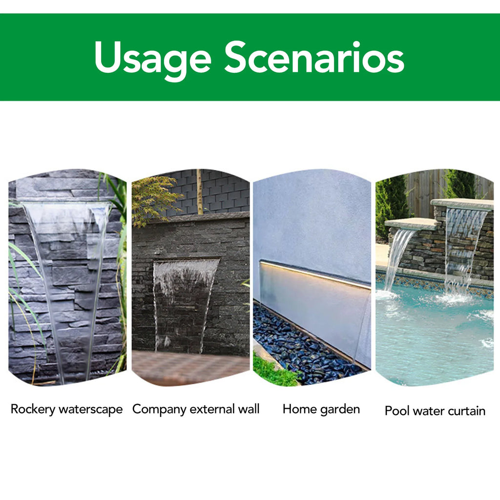 Salida de cascada Salida de cascada de acero inoxidable 304, rebosadero decorativo para fuentes de cascada para patios, jardines, villas y piscinas