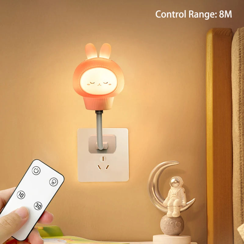 Luz de Noche USB LED Bonita Lámpara Nocturna de Dibujos Animados Oso Pollito Gatito con Control Remoto para Bebé Niños Decoración de Dormitorio Lámpara de Mesita de Noche