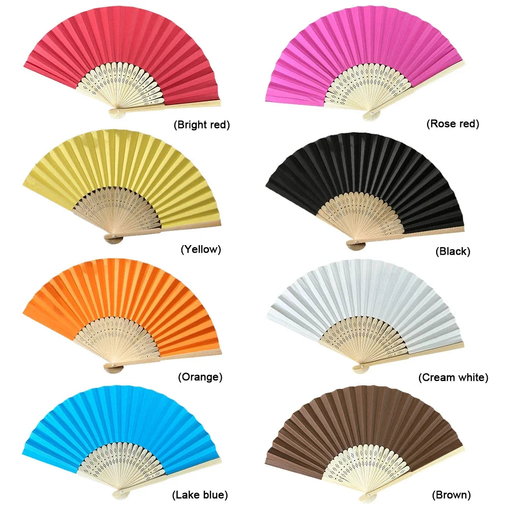 Abanico de mano, abanico de papel de bambú, abanico plegable de bolsillo, abanicos de invitados de color sólido, regalo de invitado de bricolaje para bodas, cumpleaños, fiestas de verano
