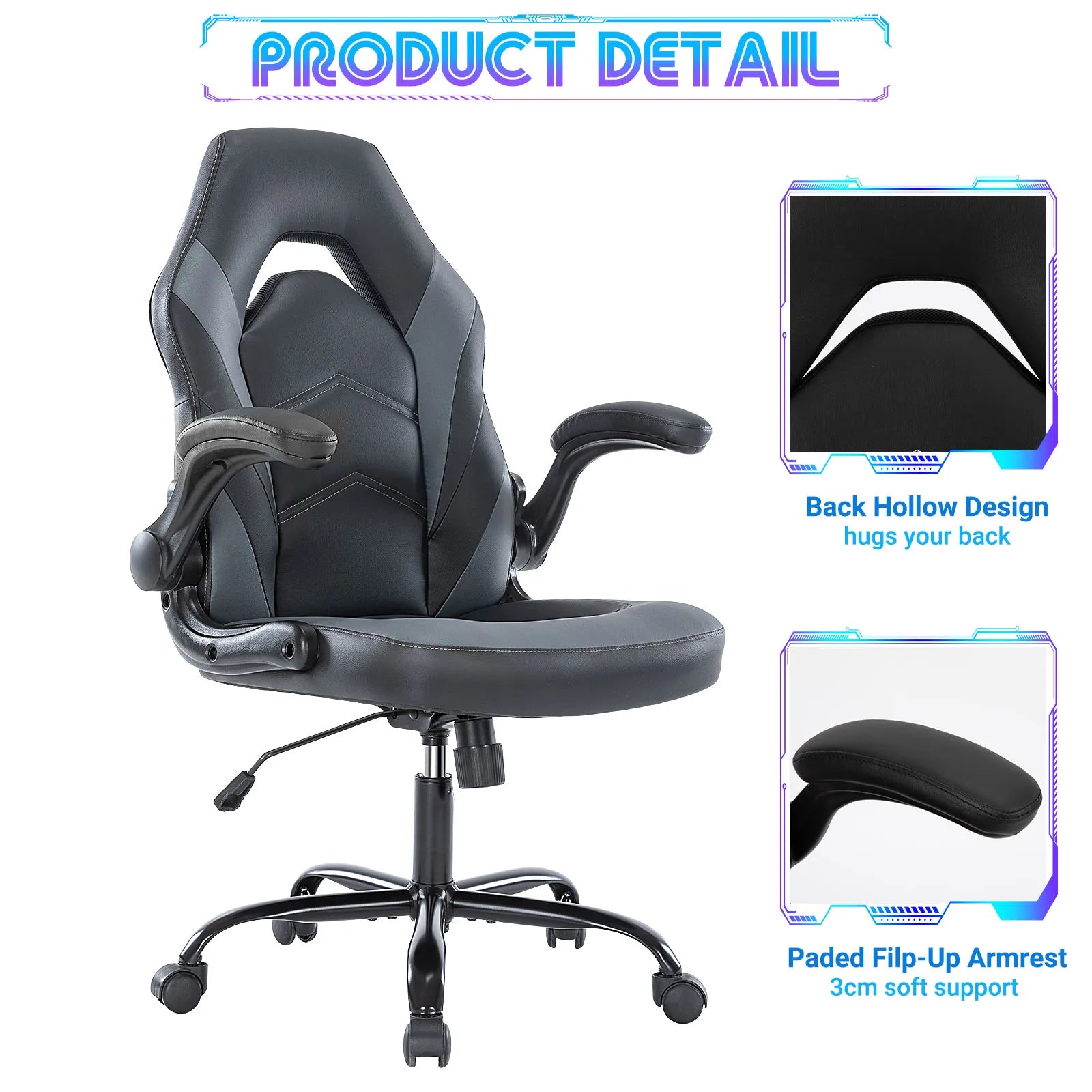 JHK Silla de escritorio ergonómica para oficina, ordenador, hogar, juegos, ajustable, de cuero PU, estilo de carreras, con reposabrazos abatible para muebles de Navidad
