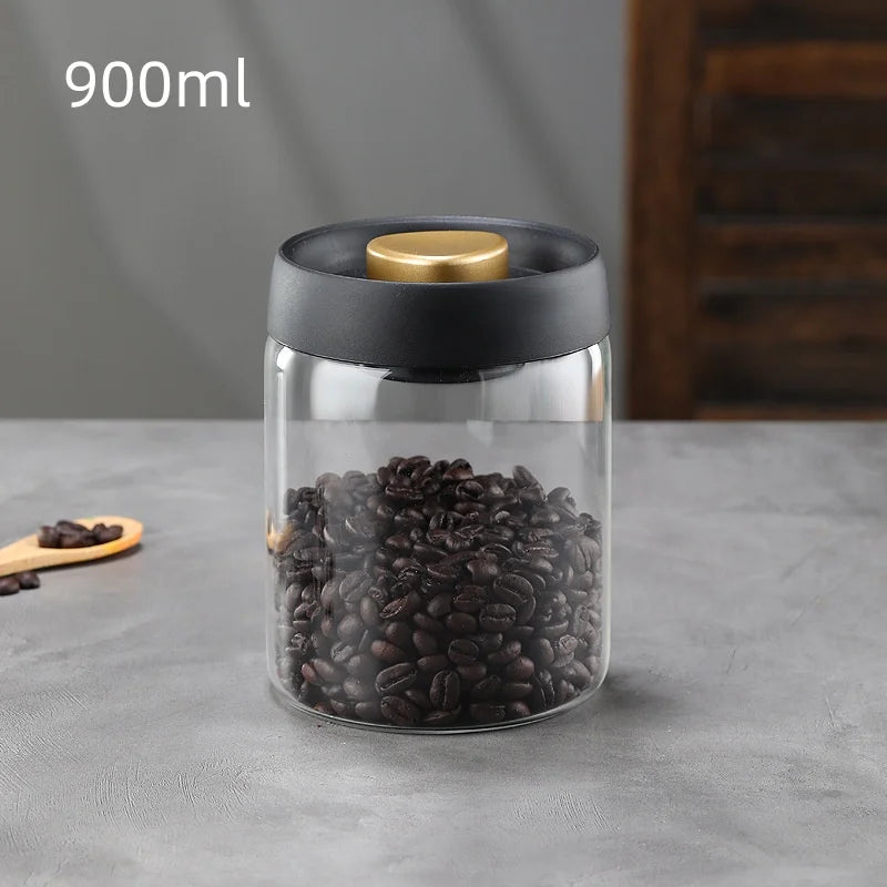Tarro de café, vacío manual, a prueba de humedad, de almacenamiento, de cocina, de vidrio de borosilicato alto, tarro de té, tarro sellado para granos de café