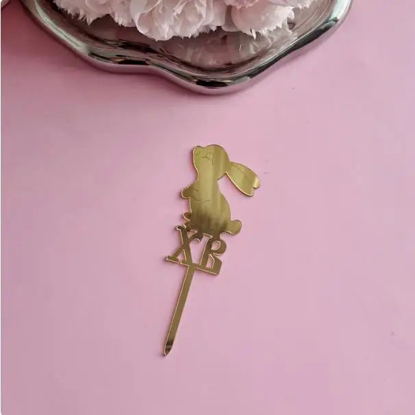 Colored Rabbit Easter Happy Cake Topper Dessert Decorations Gold Acrylic Kids Party Festival Cake Toppers Easter Baking Supplies