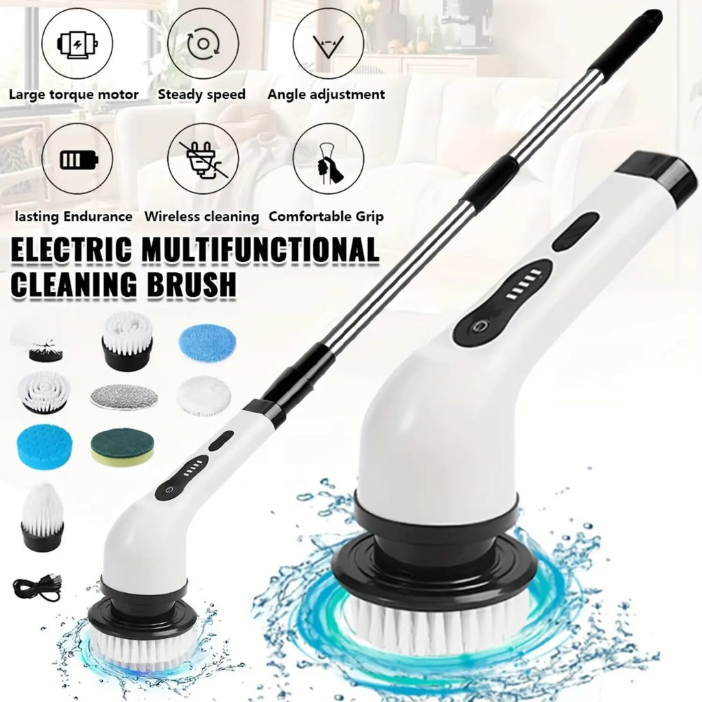 Cepillo de Limpieza Eléctrico Inalámbrico Rotatorio 9 en 1 - Fregadora Doméstica Multiusos para Limpieza Profunda de Baño, Cocina e Inodoro