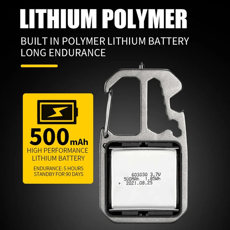 Linterna de trabajo portátil Mini LED tipo llavero Linterna de bolsillo recargable por USB Lámpara de camping al aire libre con martillo rompeventanas abridor de botellas