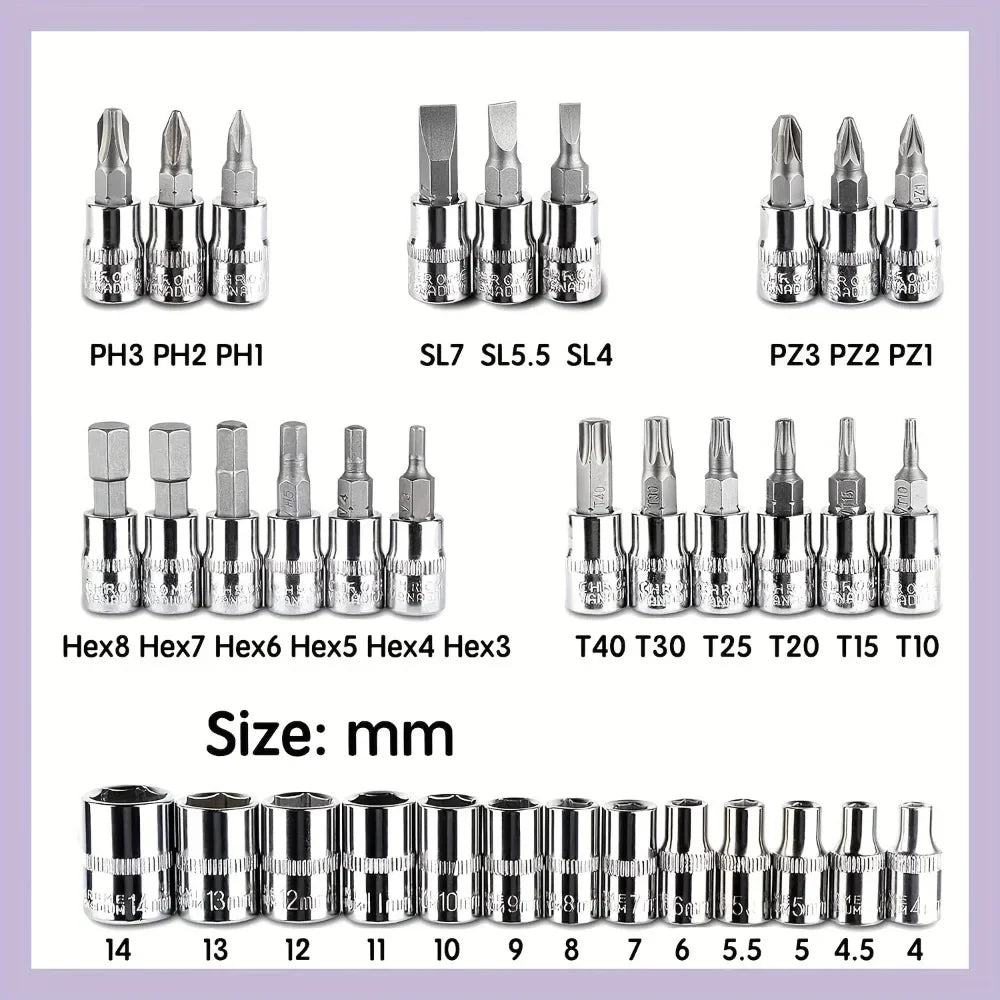 46 Piece Set of Combination Tools, Screwdriver Set, Ratchet Wrench, Multifunctional Repair, Home Installation, Socket Wrench
