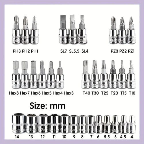 46 Piece Set of Combination Tools, Screwdriver Set, Ratchet Wrench, Multifunctional Repair, Home Installation, Socket Wrench