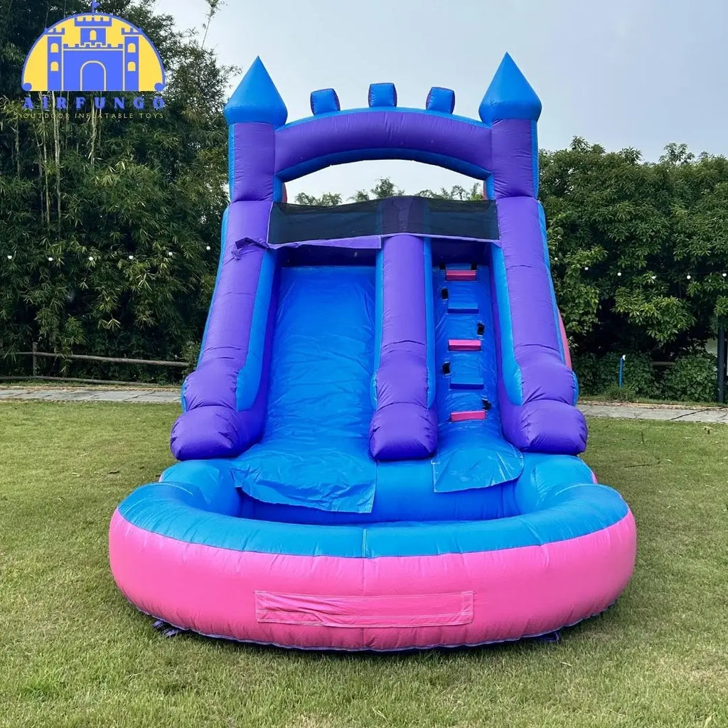 21ft Commercial Grade Navy and Purple Inflatable Water Slide with Splash Pool Bouncy Castle for Adults and Kids Includes Blower