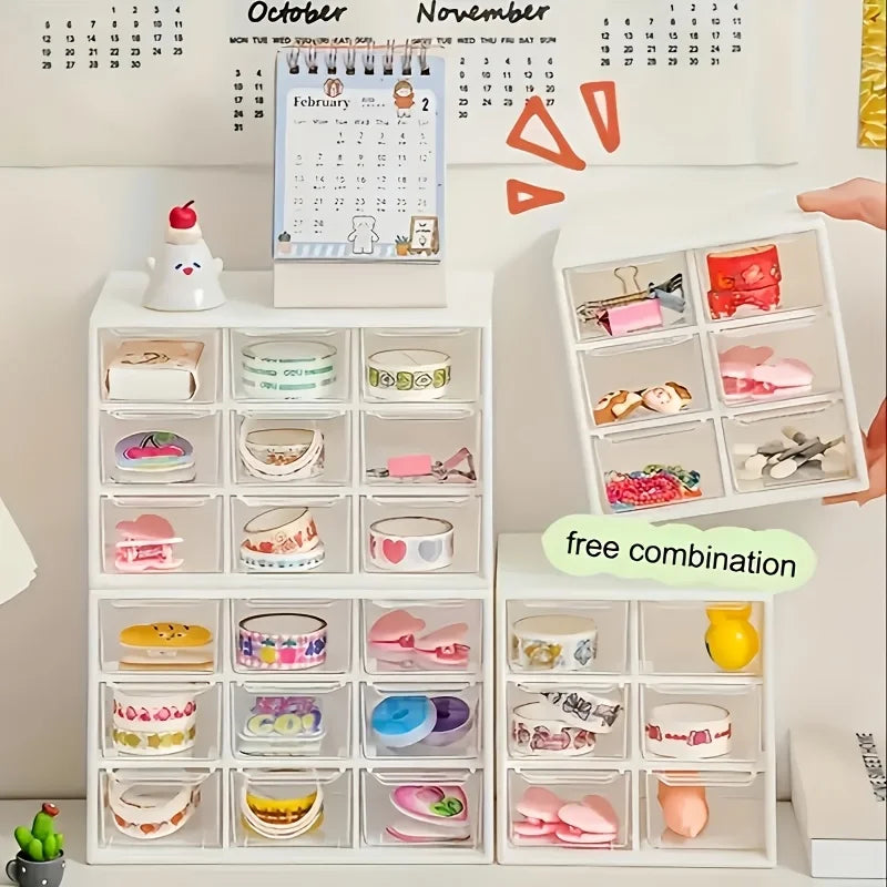 Organizador de escritorio antipolvo de múltiples rejillas - Caja de almacenamiento portátil para joyas, cosméticos, caja organizadora para cajón de escritorio