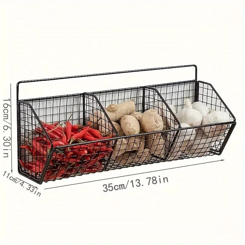 Cesta de Almacenamiento de Cocina Montada en la Pared Adecuada para el Almacenamiento Duradero de Alambre de Metal de Especias, Ajo, Cebollas y Verduras