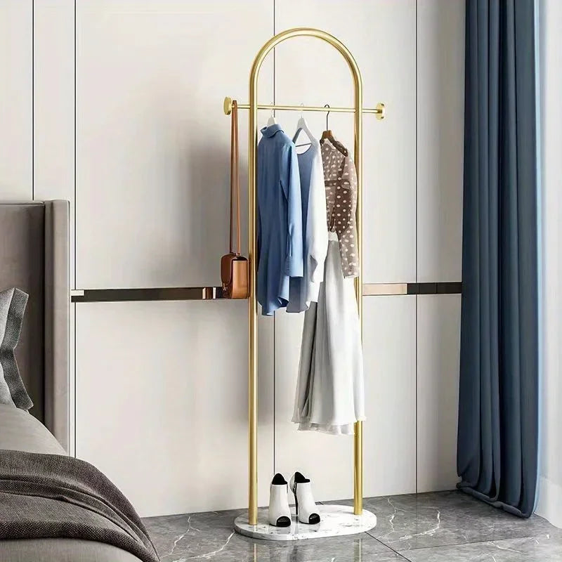 Perchero Metálico de Pie con Base de Mármol - Perchero Minimalista de Suelo para Dormitorio sin Carga con Estante de Almacenamiento