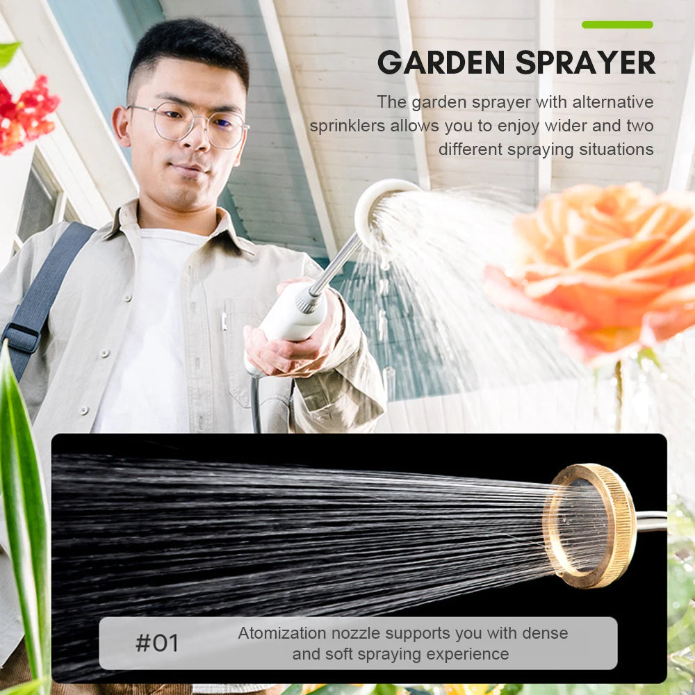 Pulverizador eléctrico de jardín de 5L Pulverizador a presión con batería recargable de 2200 mAh Rociador para plantas con 2 lanzas de pulverización alternativas USB