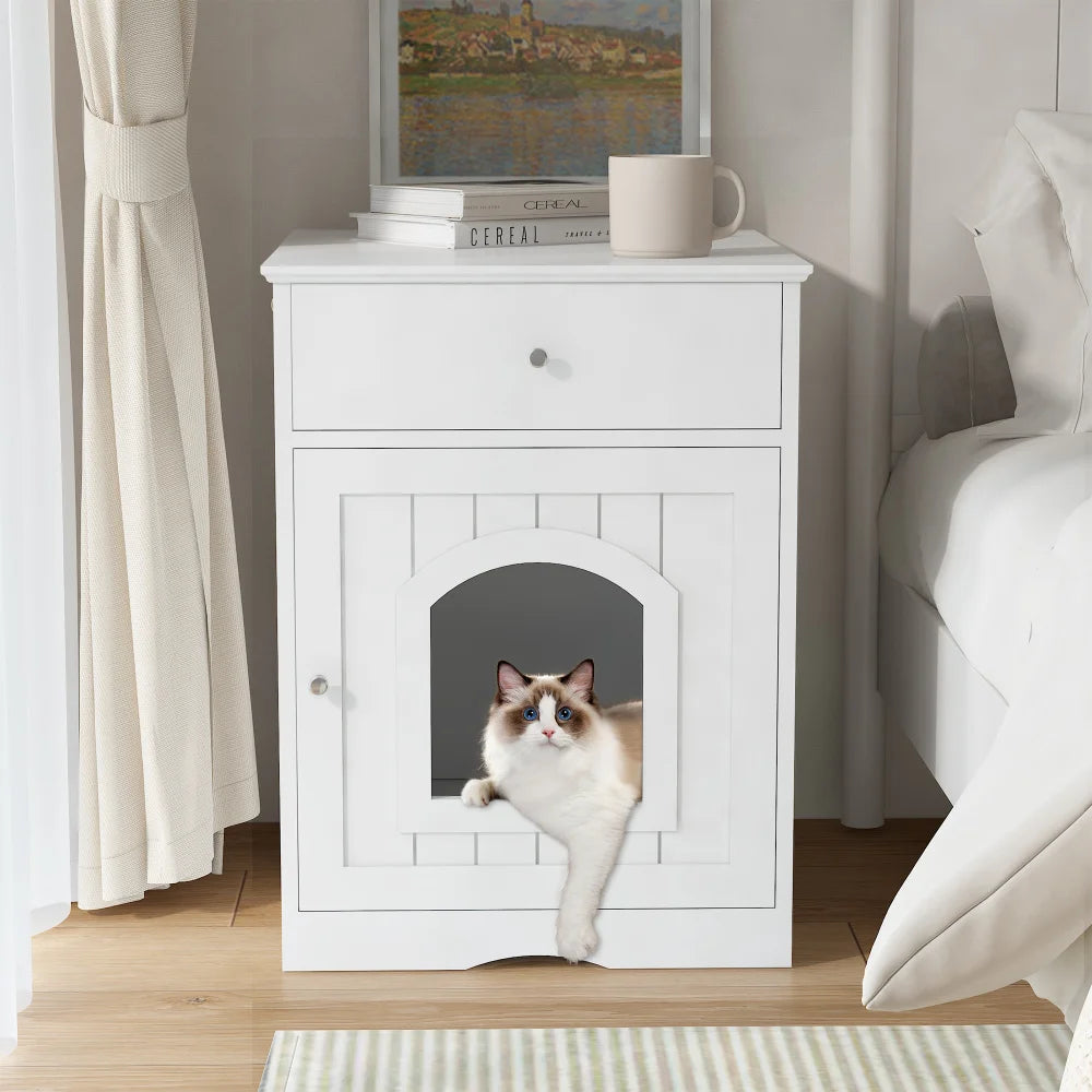 Arenero de madera para gatos con cajón, caseta para mascotas, jaula para gatos de interior, mesita de noche, mesa auxiliar, muebles para mascotas