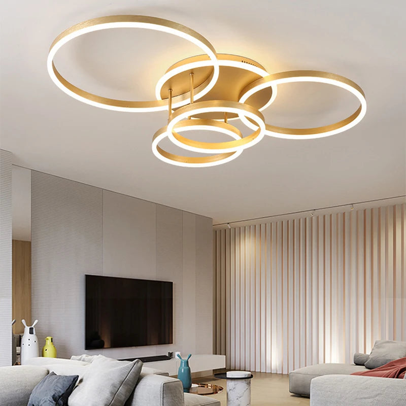 Modern chandelier Led Circle Ring Ceiling Lights For Living Room Bedroom Study Room Ceiling Lamp Golden pendant Lamp AC90-260V