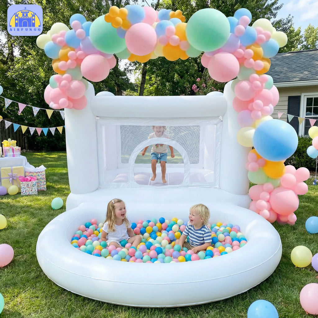 Castillo Hinchable Blanco Agotado con Bomba, Piscina de Bolas Hinchable para Niños de 3 a 6 Años, Casa de Juegos Interior o Exterior, Personalizable