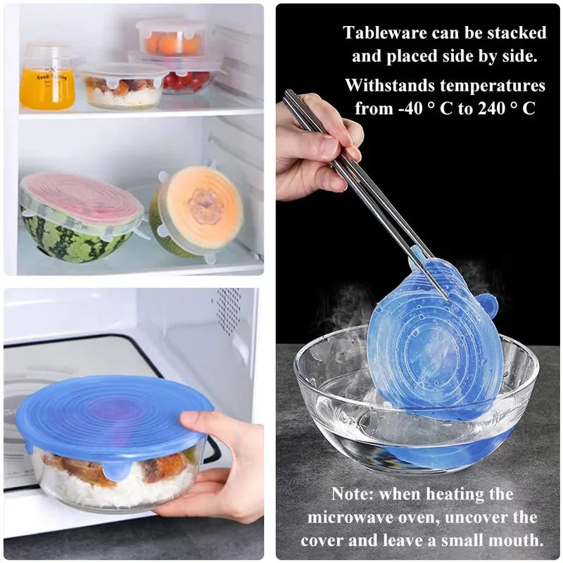 6 Piezas Tapas Elásticas de Silicona de Grado Alimenticio para Almacenamiento de Alimentos Tapas Reutilizables para Microondas Tapas para Tazones para Tazas Latas Frascos YY121