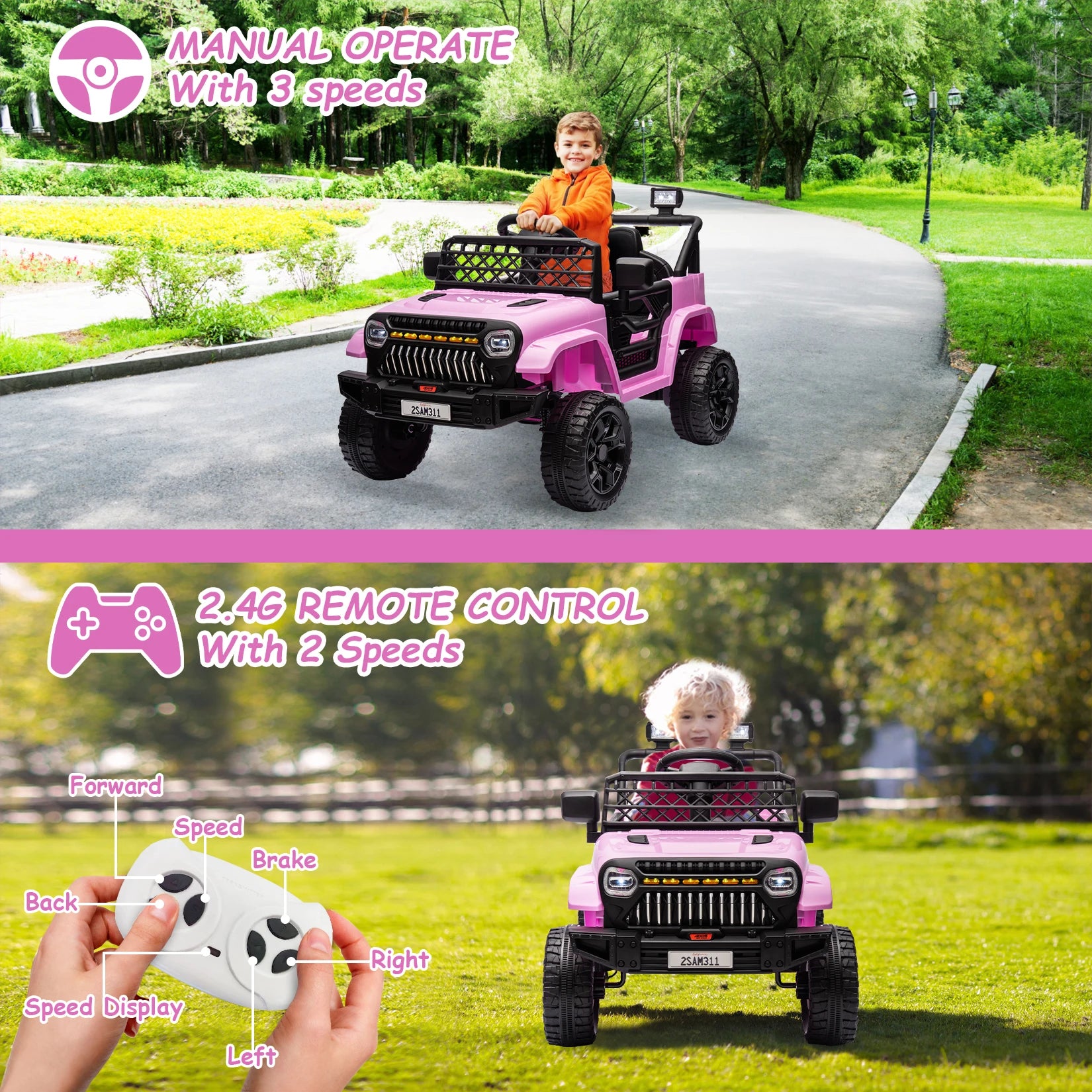 12V Kids Ride On Truck Car Toy Battery Powered Electric Vehicle with Remote Control, Spring Suspension, LED Lights, Music,