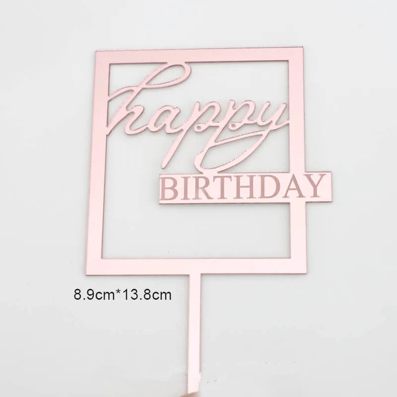 Flank Round Happy Birthday Cake Toppers Rose Gold Top Grade Acrylic Kids Birthday Party Cake Topper Baby Shower Gift Decoration