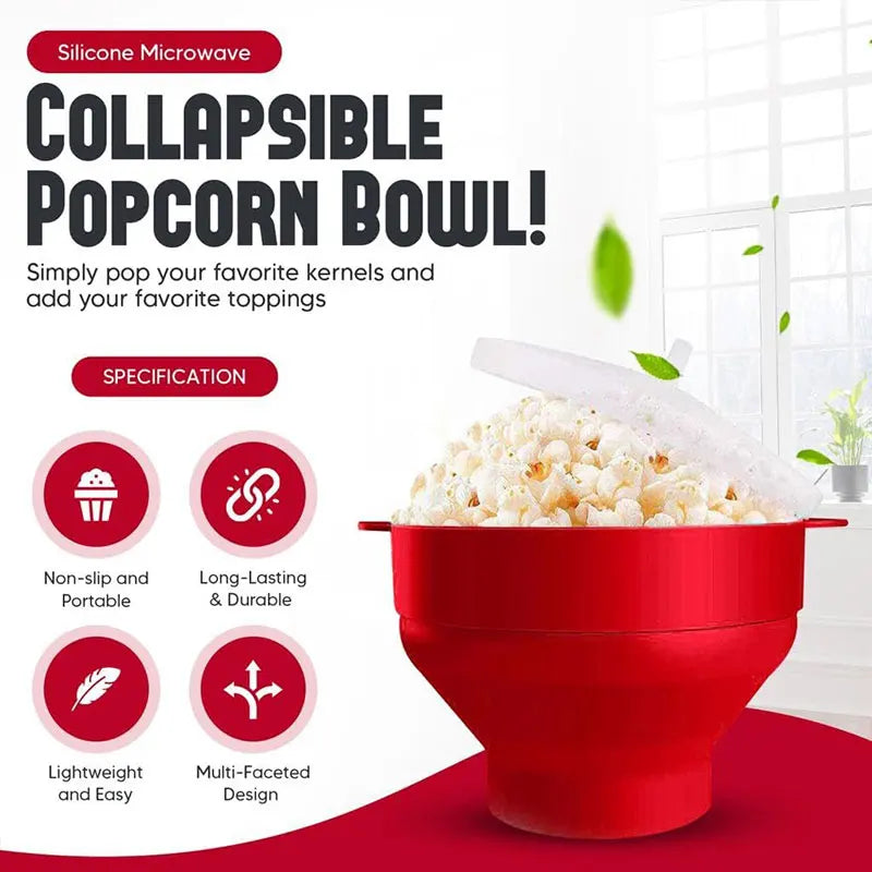 Palomitero de microondas de silicona sin BPA, recipiente plegable para palomitas de maíz, apto para microondas, con tapa, apto para lavavajillas