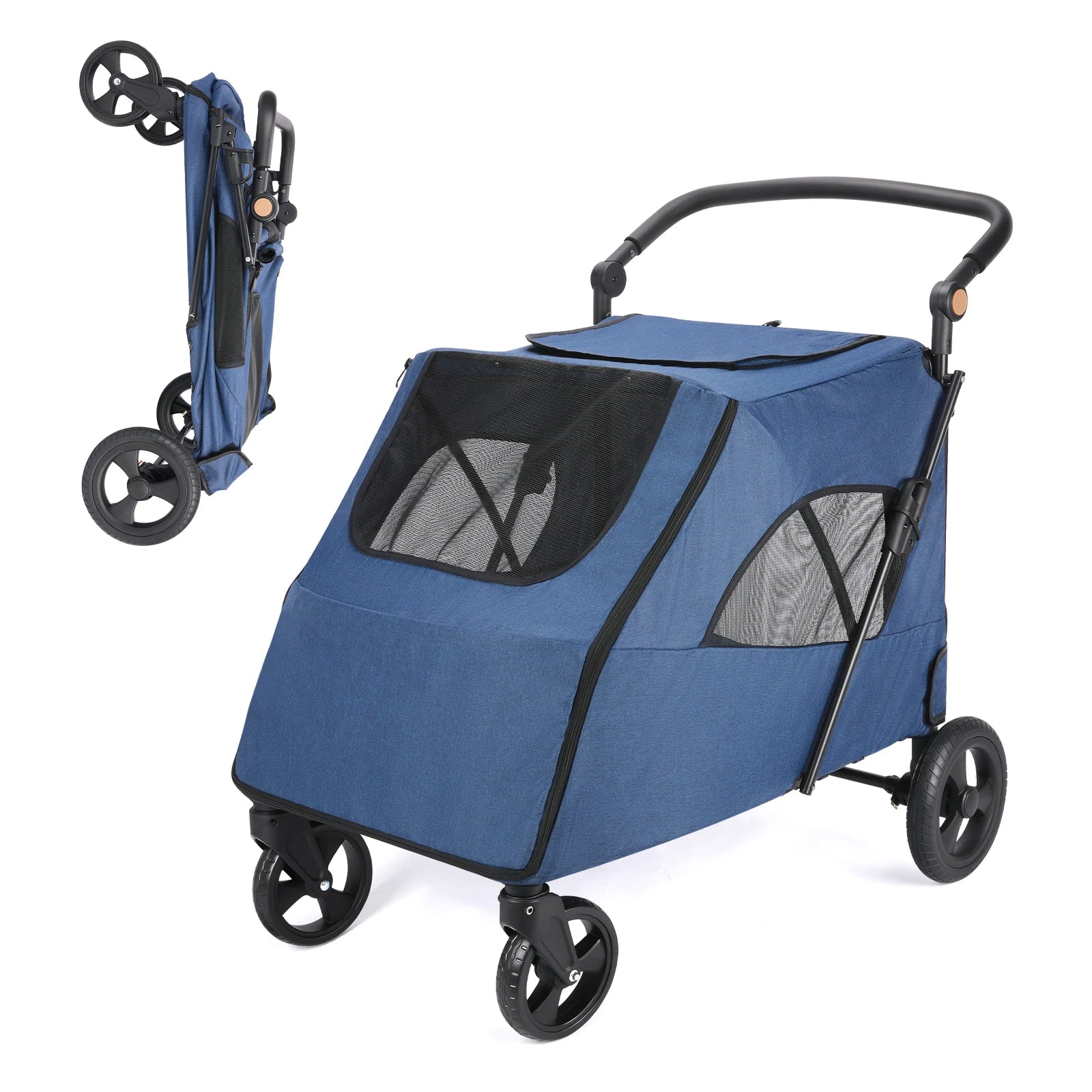 Cochecito para mascotas grandes, hasta 30 kg, manillar ajustable, silla de paseo plegable para perros, almacenamiento XXL, cochecito doble para gatos