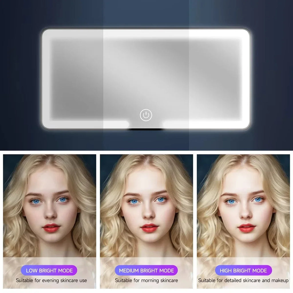 Espejo de maquillaje LED HD para coche, visera solar, espejo interior de coche para niñas y mujeres, luz de relleno recargable, espejo de tocador delgado universal