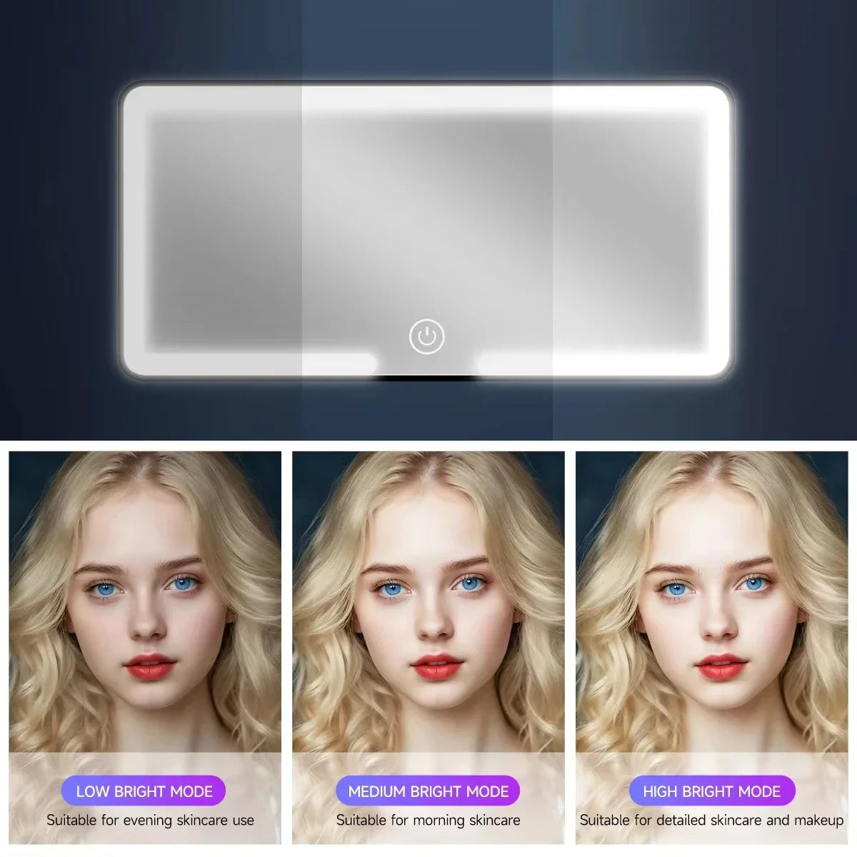 Espejo de maquillaje LED HD para coche, visera solar, espejo interior de coche para niñas y mujeres, luz de relleno recargable, espejo de tocador delgado universal