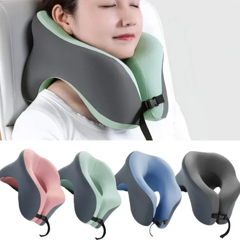 Almohada de viaje portátil en forma de U de espuma viscoelástica, almohadas para dormir, almohada para siesta de oficina, cojín cervical para coche o avión, soporte ergonómico para la cabeza