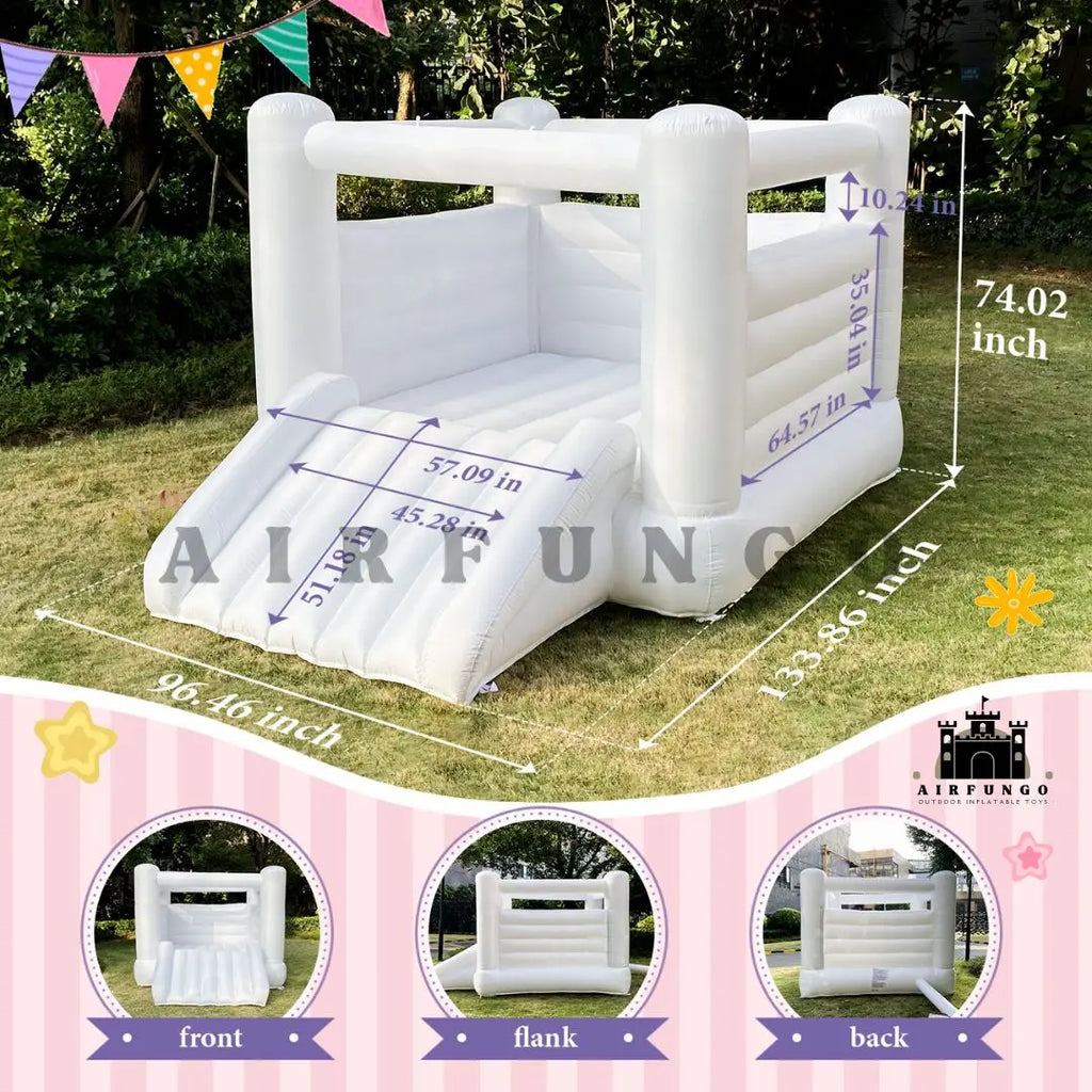 Castillo hinchable blanco de 3,6 m para niños, regalo de cumpleaños, interior, exterior, suave, hinchable, con soplador, personalizable