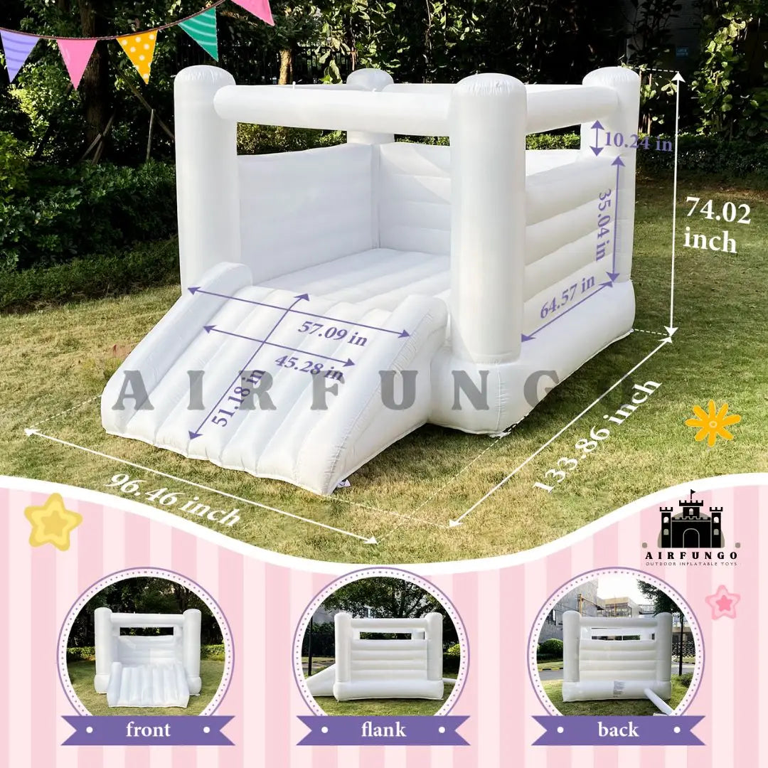 Castillo hinchable blanco de 3,6 m para niños, regalo de cumpleaños, interior, exterior, suave, hinchable, con soplador, personalizable