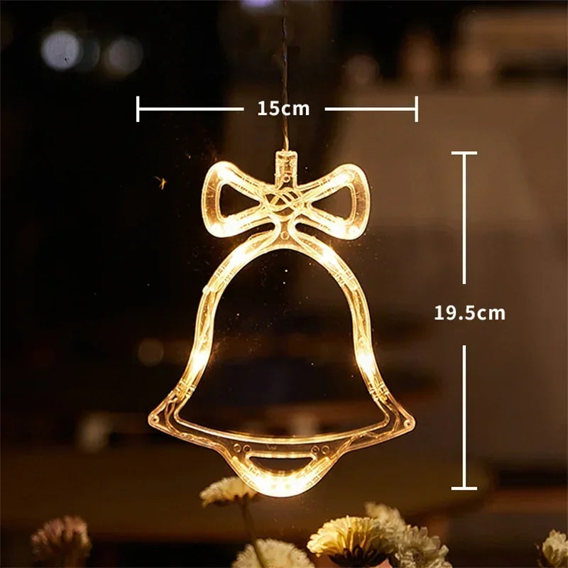 Luz LED de copo de nieve para Navidad, Papá Noel, lámpara de ventosa colgante, adornos de ventana, decoración para el hogar, Navidad, Año Nuevo, luces de cadena