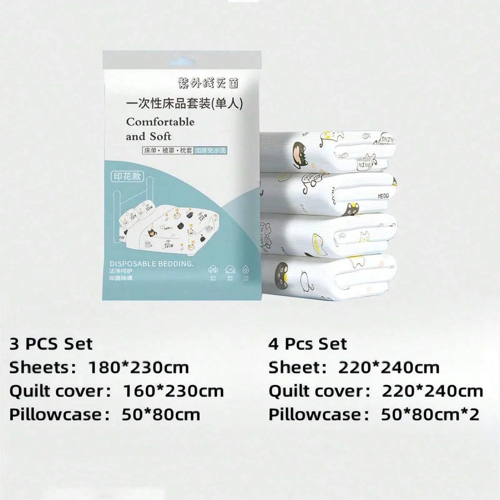 4 Pcs Disposable Bed Sheets King Size, Disposable Fitted Sheets Travel Bedding Cover for Hotel, Disposable Travel Sheet