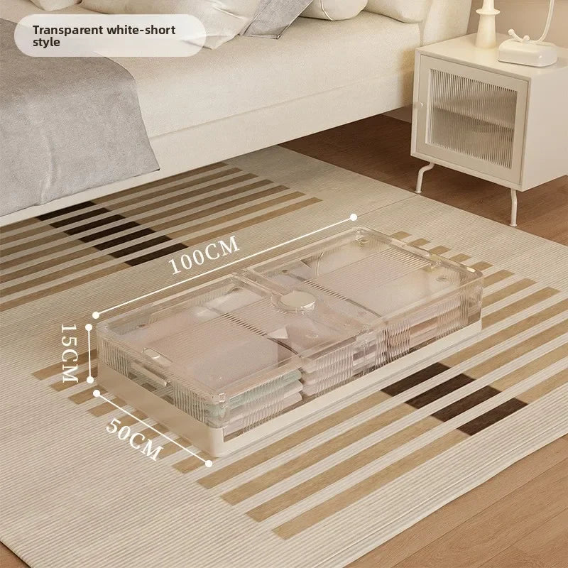 Caja de almacenamiento plegable debajo de la cama. Caja de almacenamiento transparente de plástico extragrande con ruedas a prueba de polvo. Caja organizadora de ropa y edredones.