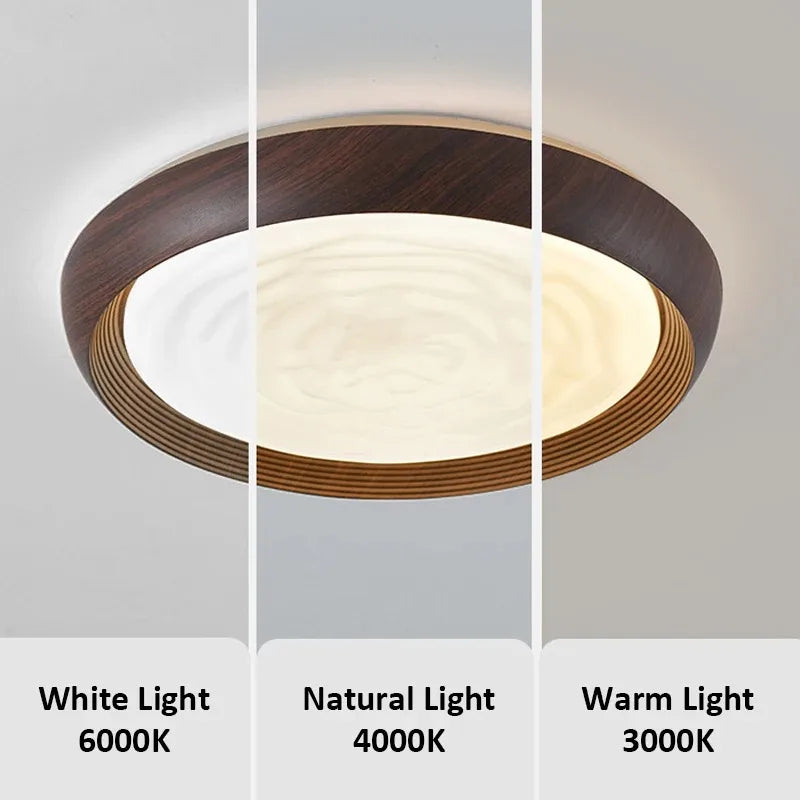 Moderna Lámpara de Techo LED Circular con Vetas de Madera de Nogal, Acrílica para Dormitorio, Sala de Estar, Restaurante, Pasillo, Luces de Decoración del Hogar