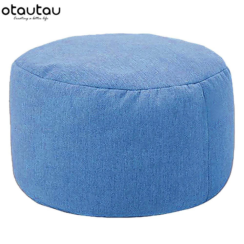 OTAUTAU Taburete Redondo D30cm*H20cm Puf de Lino Otomana con Relleno Puf Reposapiés Tatami Futón Puff JD001
