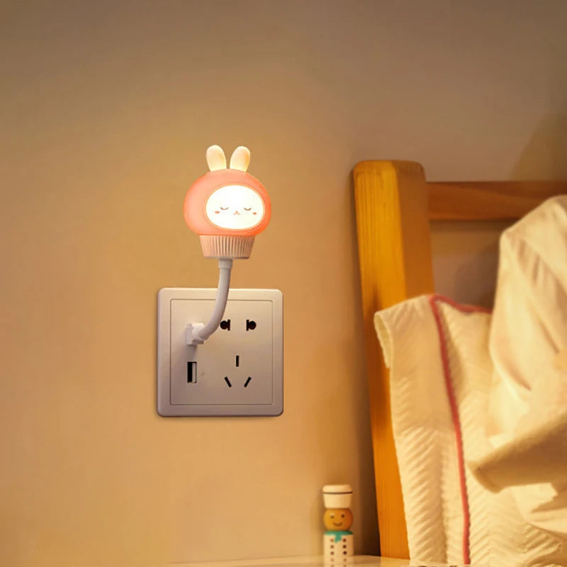 Luz de noche USB LED de dibujos animados de animales tiernos, lámpara de noche de oso, pollito, gatito para decoración de dormitorio de bebé, lámpara de mesita de noche