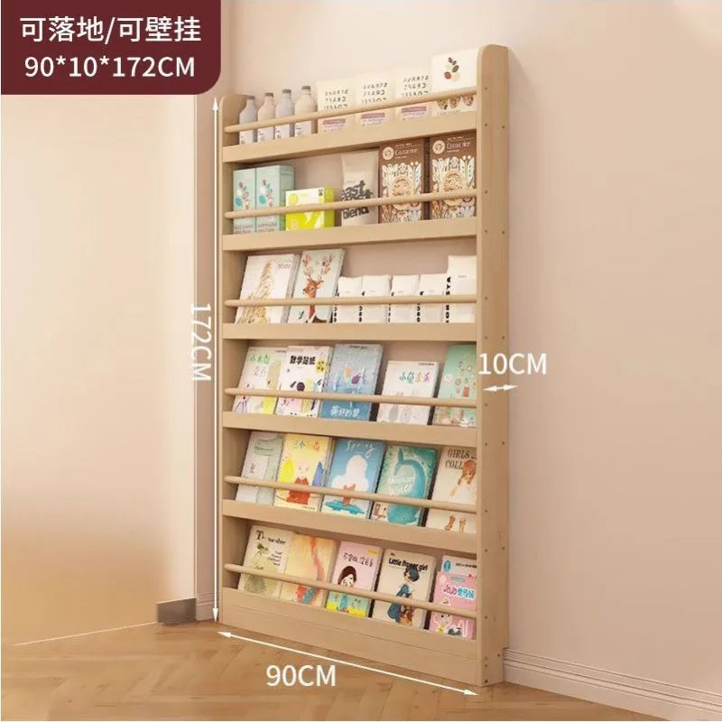 Estantería de esquina, librería de pie ultrafina de madera maciza, estantería de almacenamiento para la parte trasera de la puerta, armario estrecho, estantería infantil montada en la pared