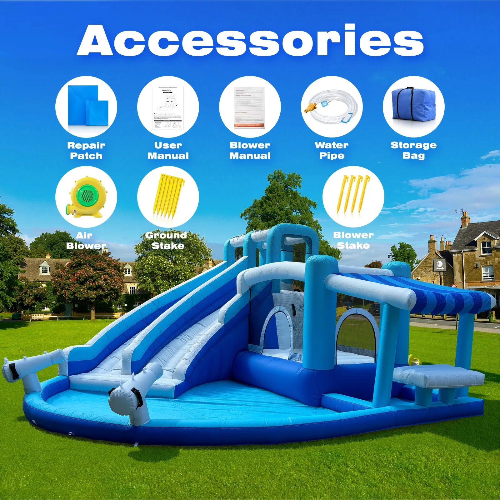 Tobogán de agua para adultos y niños, toboganes de agua dobles, casa inflable con tobogán de agua, parque acuático, casa inflable para niños