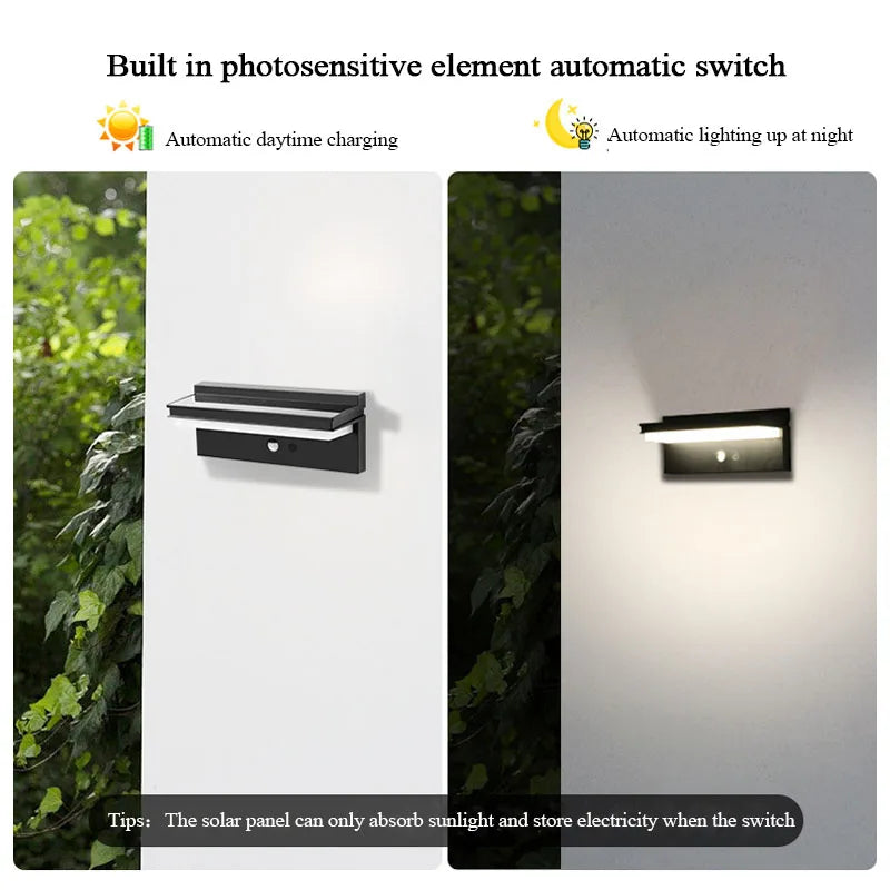Luz de pared solar LED para exteriores, ahorro de energía, impermeable, sensor de movimiento, lámpara de pared para patio, villa, valla, iluminación de paisaje
